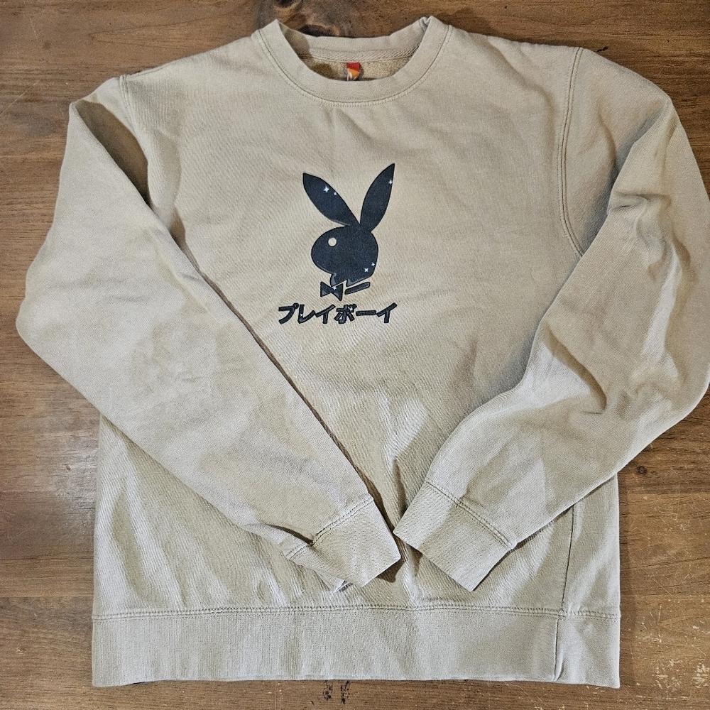Playboy Club Tokyo Ace of Spades Crewneck Sweatshirt Size Small Tan